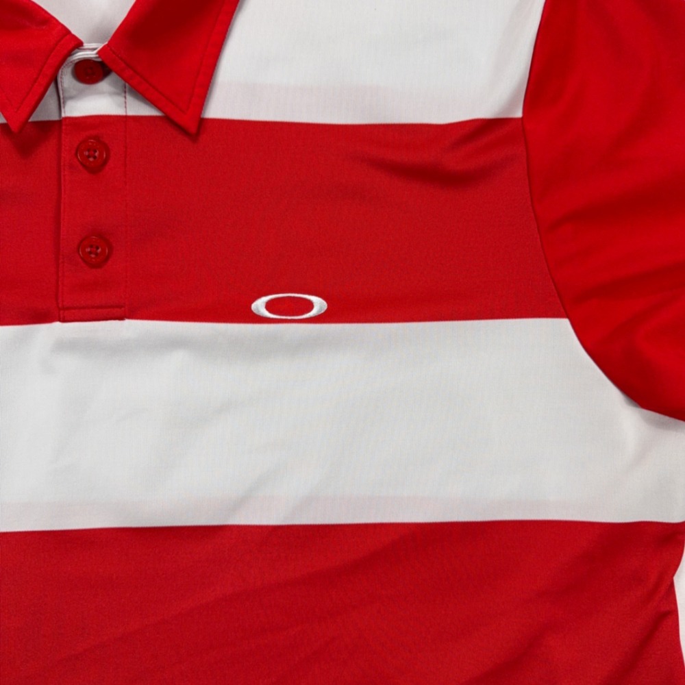 Oakley Striped Performance Golf Polo Shirt XL Red White Short Sleeve Mens - Picture 6 of 10